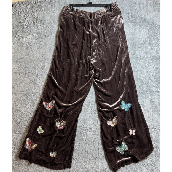 Johnny Was Pants - Johnny Was Brown Luciana Velvet Wide Leg Butterfly Pant Size XL MSRP $365 NEW
